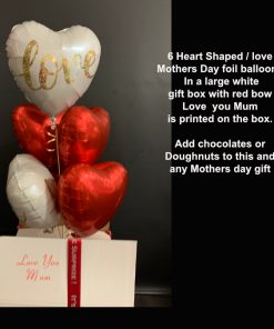 6 foil heart balloons in a box