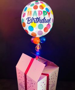 happy birthday dots balloon in a box