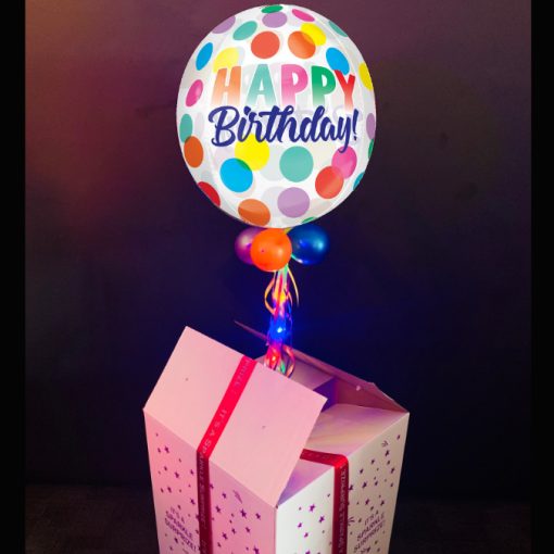 happy birthday dots balloon in a box