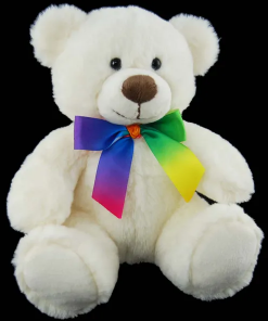 white teddy bear rainbow bow 23cm