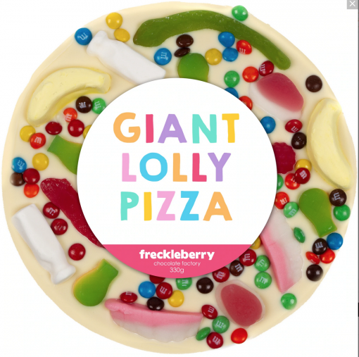 Giant white chocolate lolly pizza